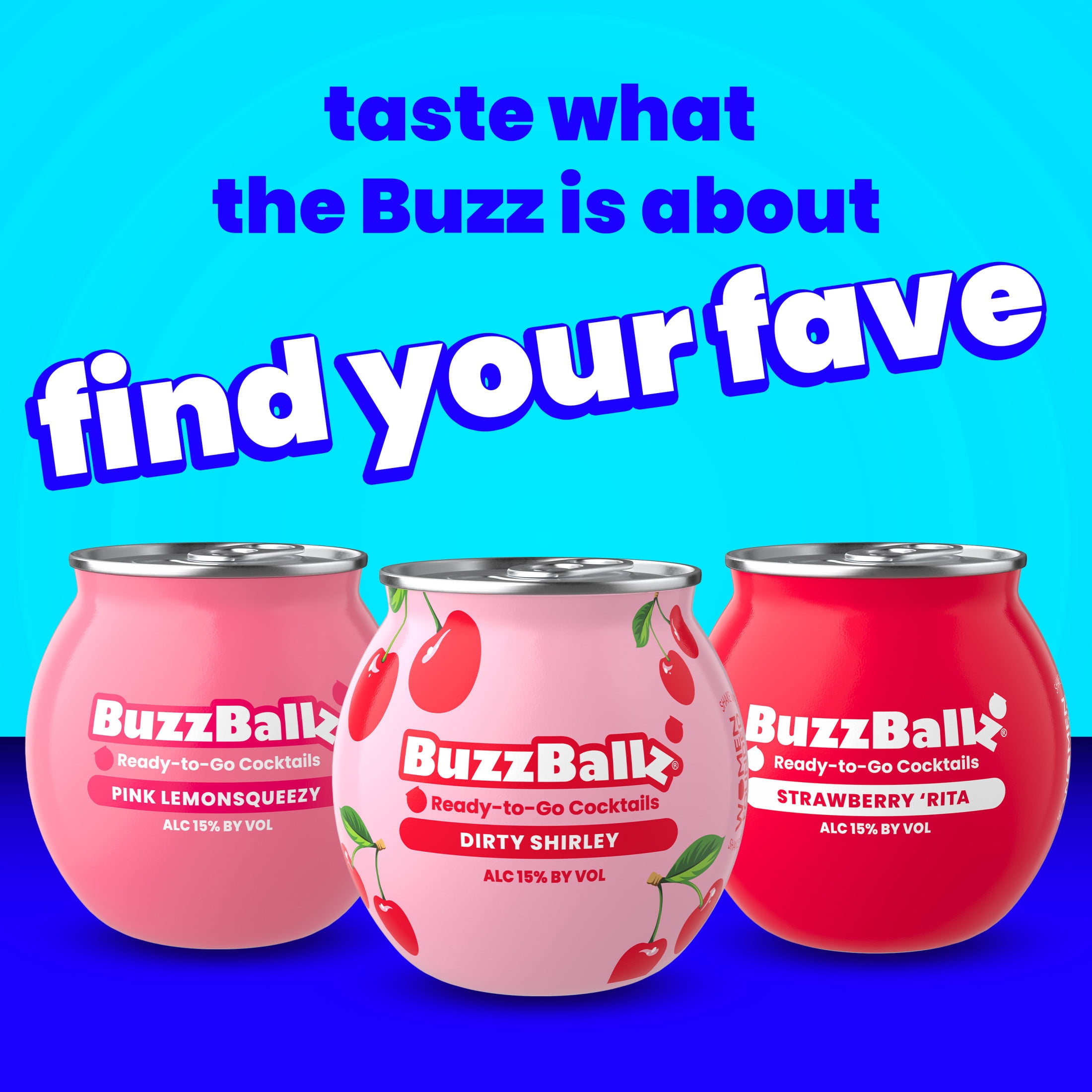 BuzzBallz Dirty Shirley Cocktails, 200ml, 30 Proof (15% ABV)