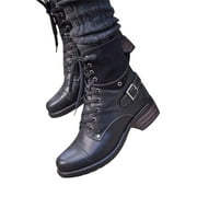 Ymiytan Womens Ladies Retro Army Punk Goth Chunky Platform Zip Lace Up Combat Army Boots