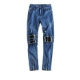 thumbnail image 1 of CEHVOM Men's New Tight-fitting Ripped Straight Hip-hop Stretch Motorcycle Denim Trouser, 1 of 8