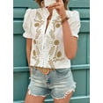 thumbnail image 3 of Women'S Summer Tops 2025 Casual Ruffle V Neck Puff Short Sleeve Button Down Shirts Embroidered Blouses  S, 3 of 8