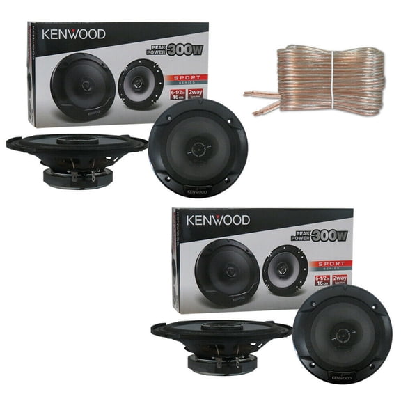 4 x Kenwood KFC-1666S 300W 6.5" 2-Way Sport Series Flush Mount Coaxial Speakers w/ Paper Tweeters with Speaker Wire