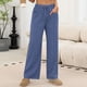 thumbnail image 2 of Amzcrzy Pantalones Mujer A Rayas Informales Cintura Alta Cordón Elástico Tipo Bóxer Cómodos Holgados Anchos Con Bolsillos Tallas S-2XL Azul, 2 of 8