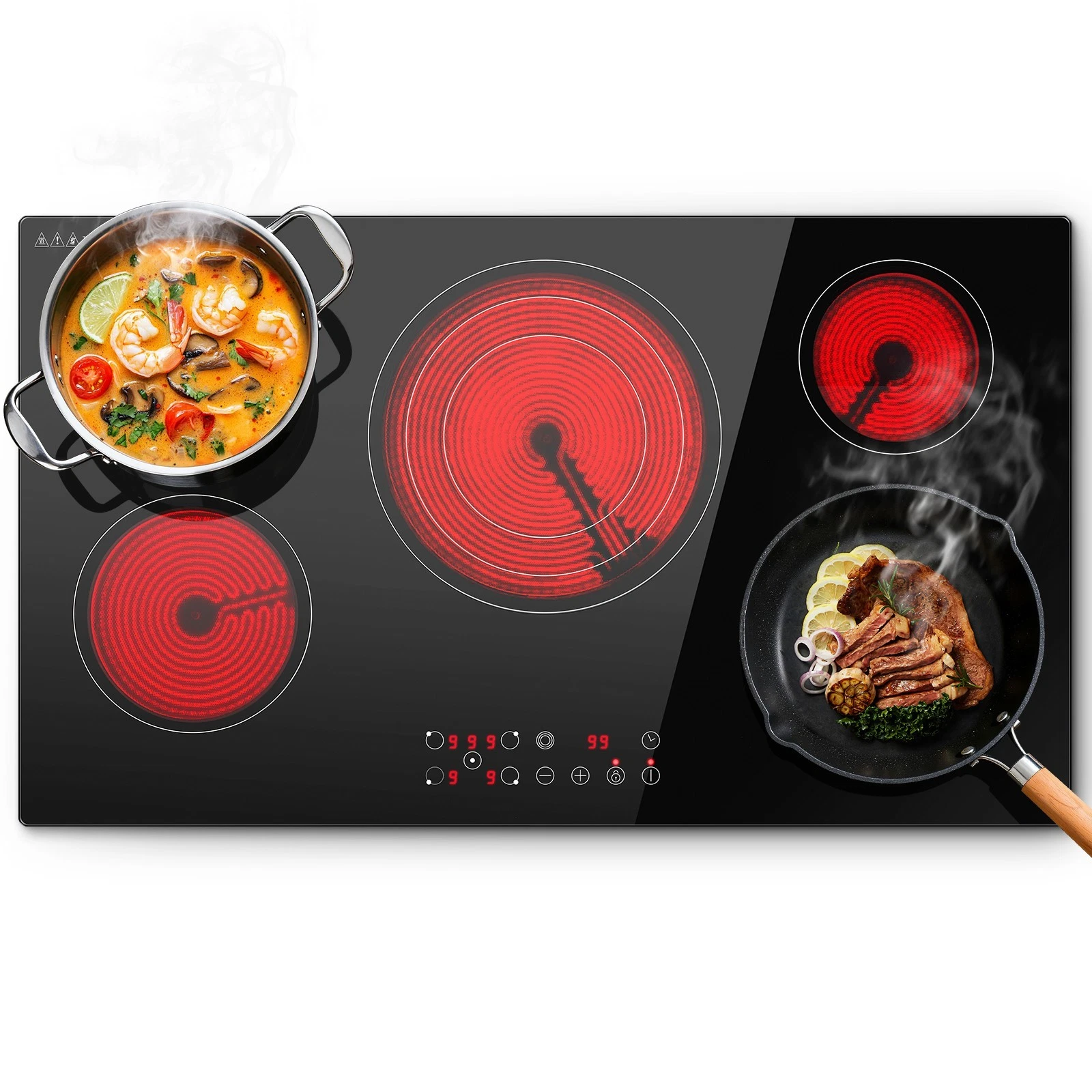 36 inch Electric Cooktop 5 Burners 9000W Built-in Glass Ceramic Electric Stove Top with Touch Control 9 Power Levels Child Lock Triple-Ring Zone 240V Hardwired for Kitchen Countertop 36"