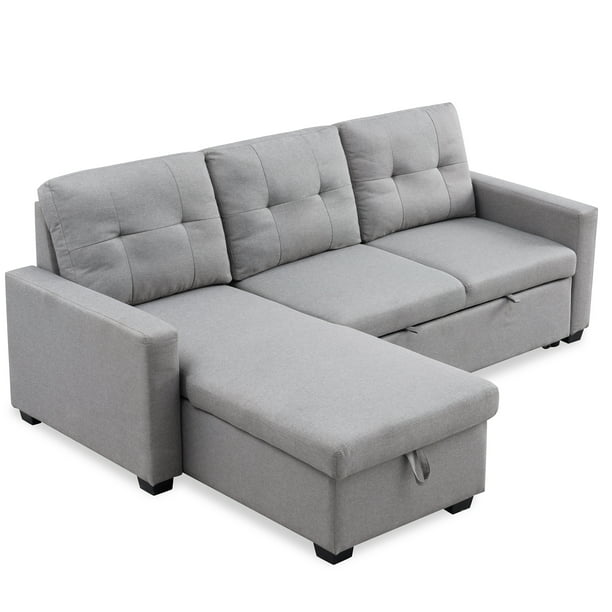 82" Sleeper Sectional Sofa and Chaise Lounge with Reversible Storage