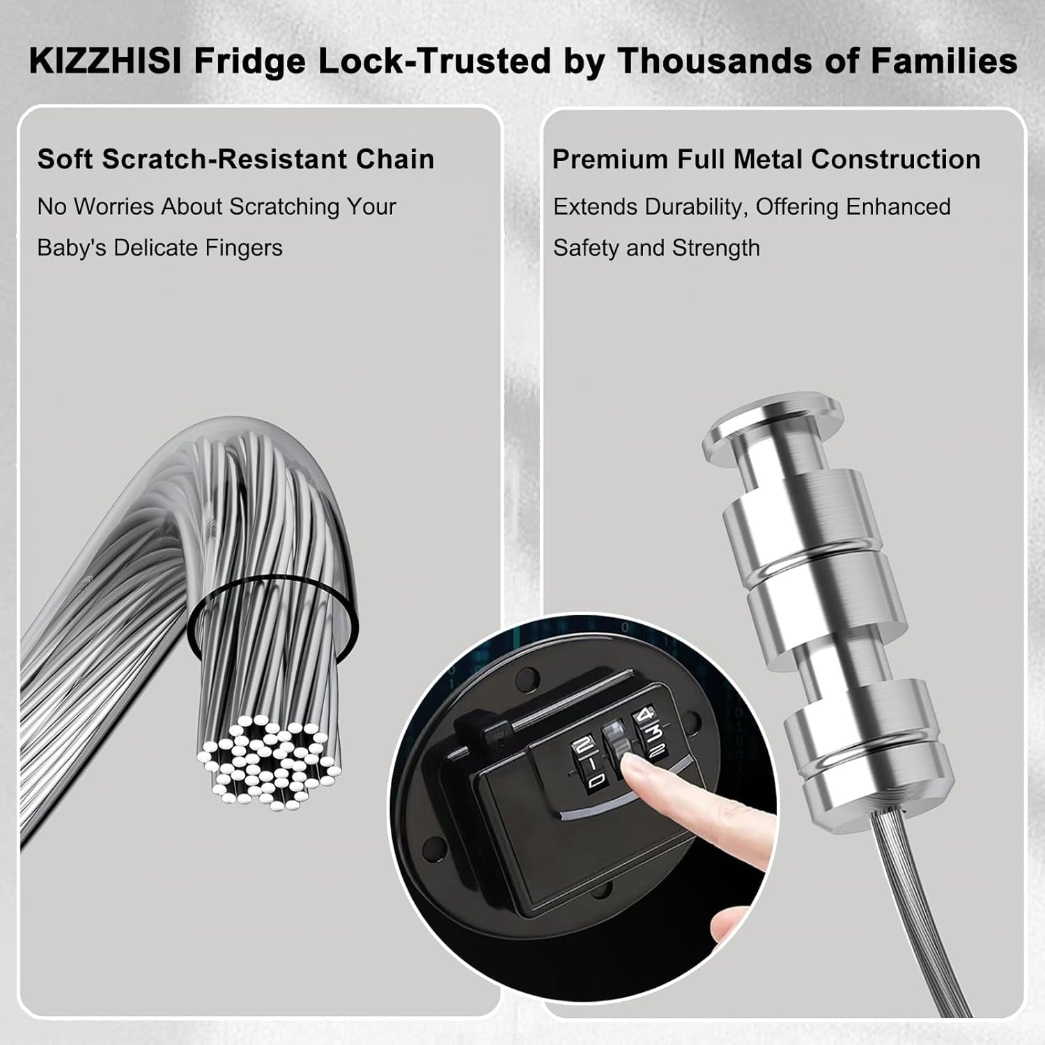 ABCISI Heavy Duty Combination Refrigerator Lock (4 Pack) - Fridge Lock for Fridge, Cabinets, Drawers, Window and Cabinet Locks Baby Proofing, Strong Non-Marking Adhesive No Drilling (Black)