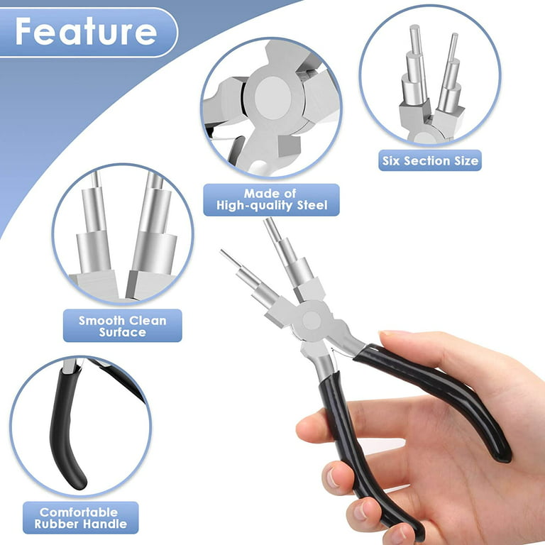 Bail Making Pliers, 6 in 1 Round Nose Pliers for Making Jump Rings, Wire Wrapping, Jewelry Making, Loop Making, Forming Bends, Women's, Black