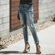 thumbnail image 5 of Moda Mujer Bolsillos Botón Cintura Media Flaco Ripped Jeans Pantalones Agujero Pantalones de Mezclilla Odeerbi ODB-6, 5 of 9