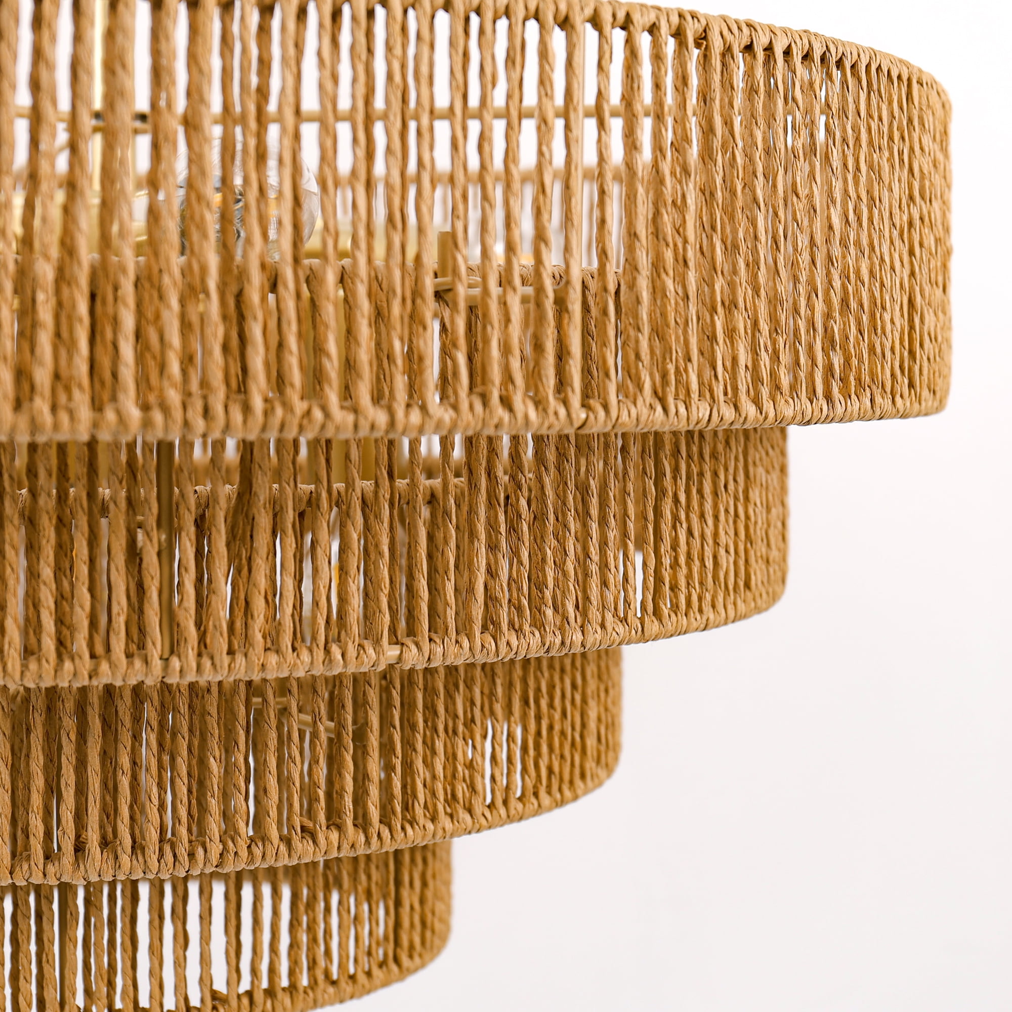 YANSUN 19.7 in 6-Light Boho Rattan Lighting Chandelier, Hand-Woven 4-Tier Natural Pendant for Living Room Dining Room Kitchen Bedroom
