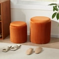 thumbnail image 6 of Round  with Storage Set of 2,Vanity Stool with Storage for Bedroom, Ottoman Coffee Table,Small Velvet Foot Stool for Living Room, Orange, 6 of 14