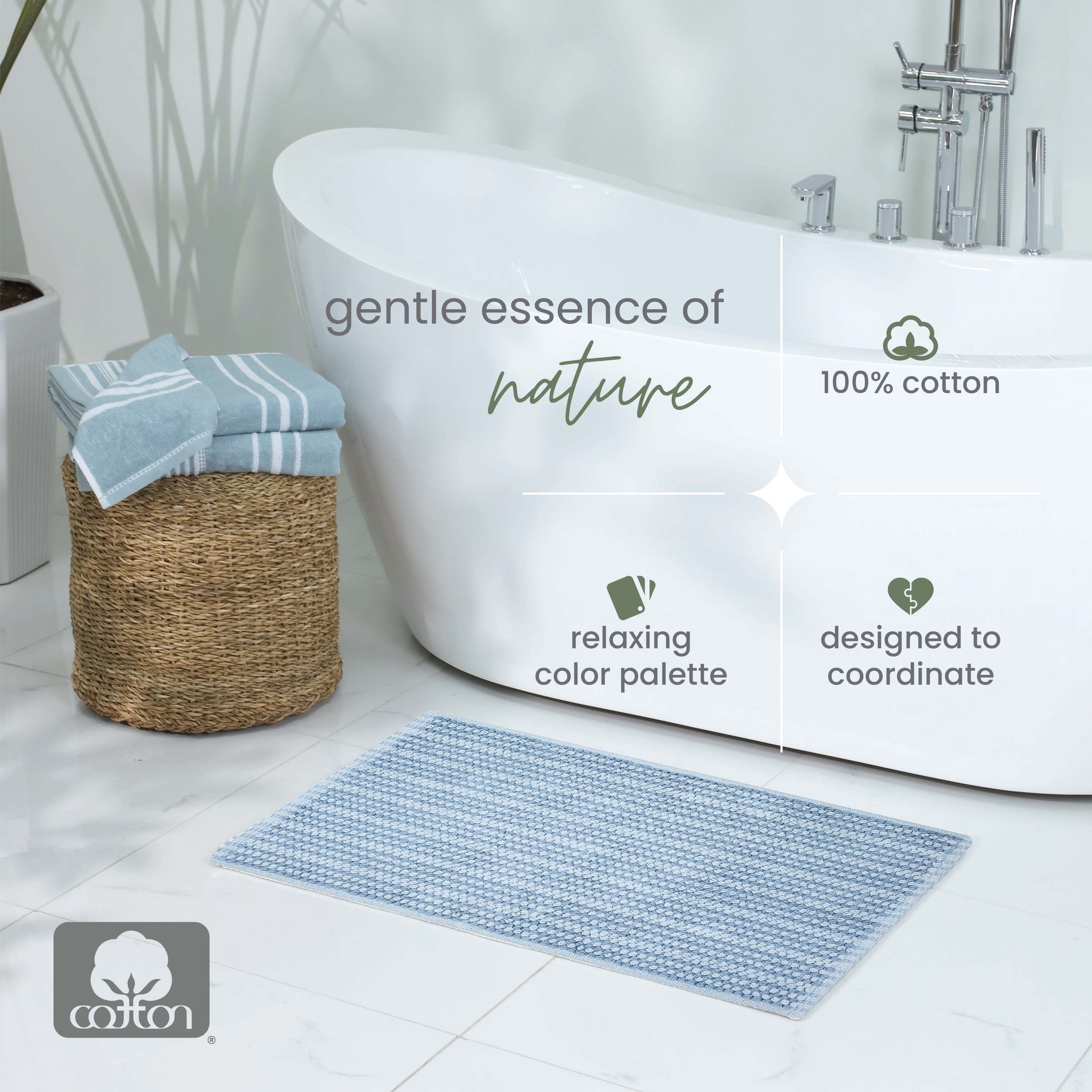 Martex Restore Stripe Cotton Bath Rug, 20" x 32", Blue