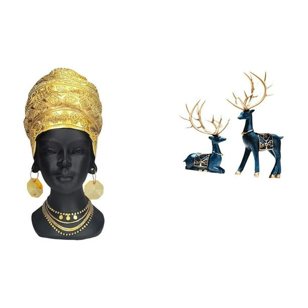 Estatua de mujer africana,Estante de oficina con estatua de mujer africana,Adorno de figura de resina delicado para el hogar,Estatua de ciervo alce,Figuras de alce y ciervo,decoración del
