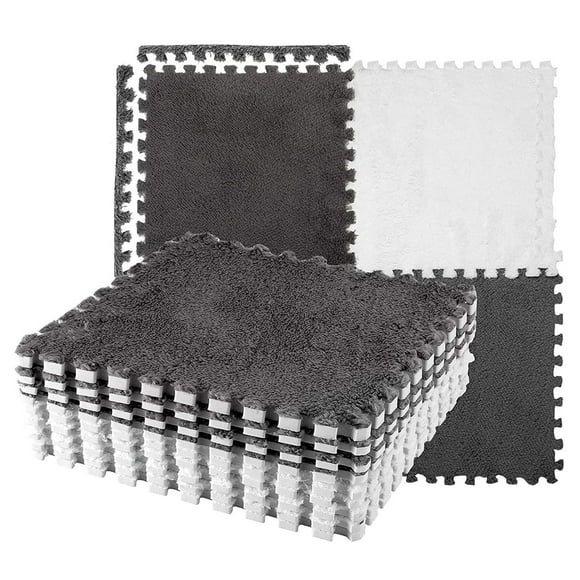 10 UDS. Alfombrilla de Espuma Entelazada, Alfombrilla de suelo Desmontable de Espuma de Felpa Suave Con Franjas de Color para Dormitorio y Sala de Estar
