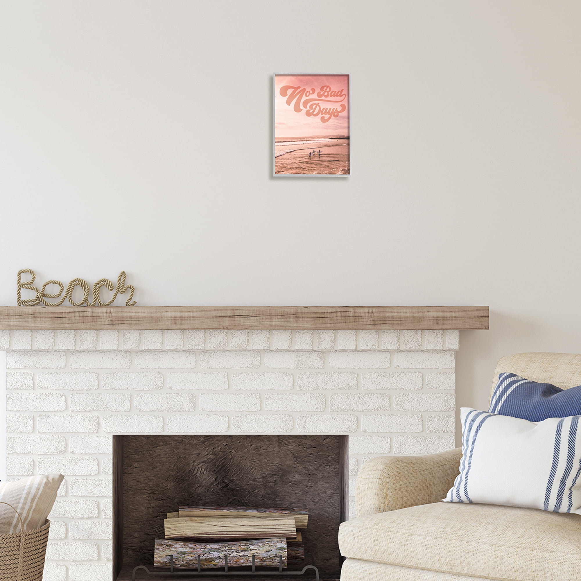 Stupell Industries No Bad Days Retro Beach Nature Painting Gray Framed Art Print Wall Art, 11 x 14
