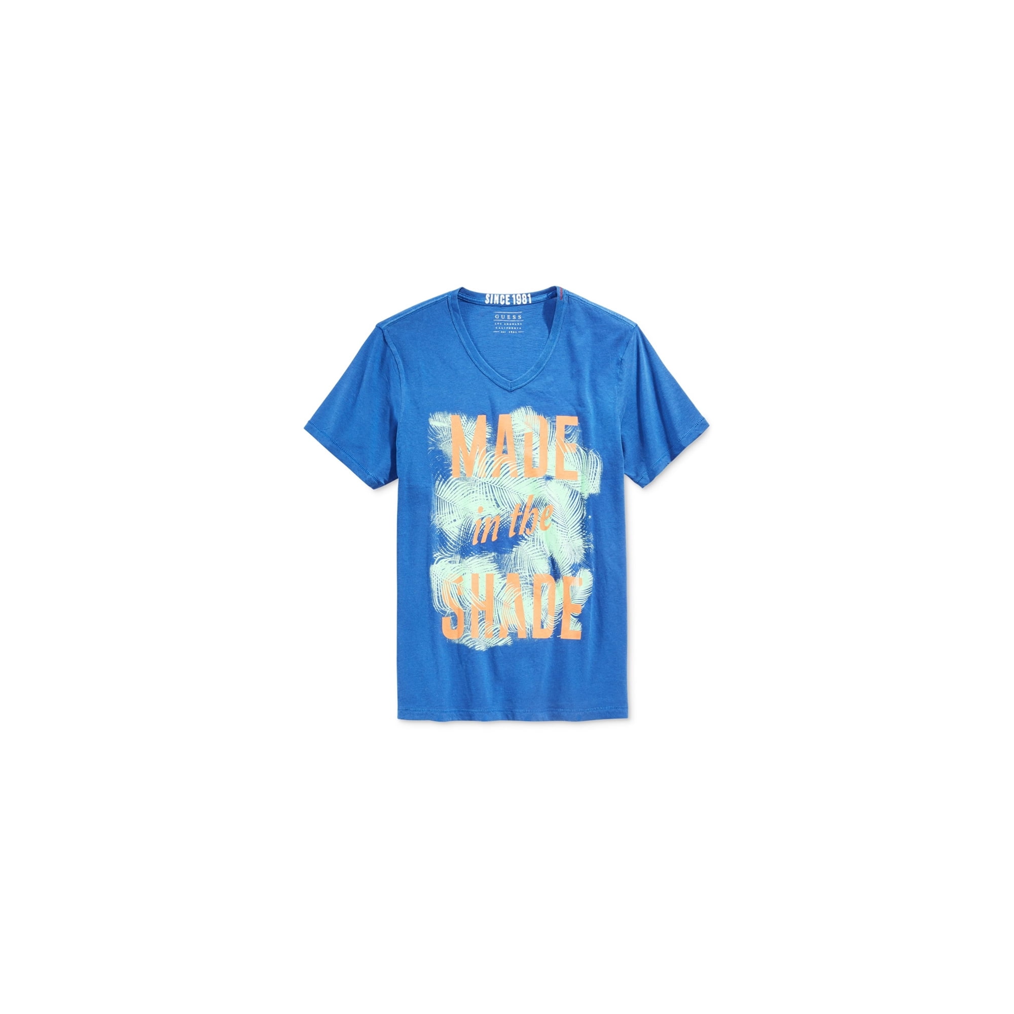 GUESS T-Shirt Graphique pour Hommes Fabriqué à l'Ombre, Bleu, Petit