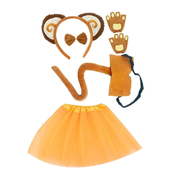 Conjunto de falda y sombrero con orejas y cola de mono, diadema con orejas de mono para fiestas temáticas