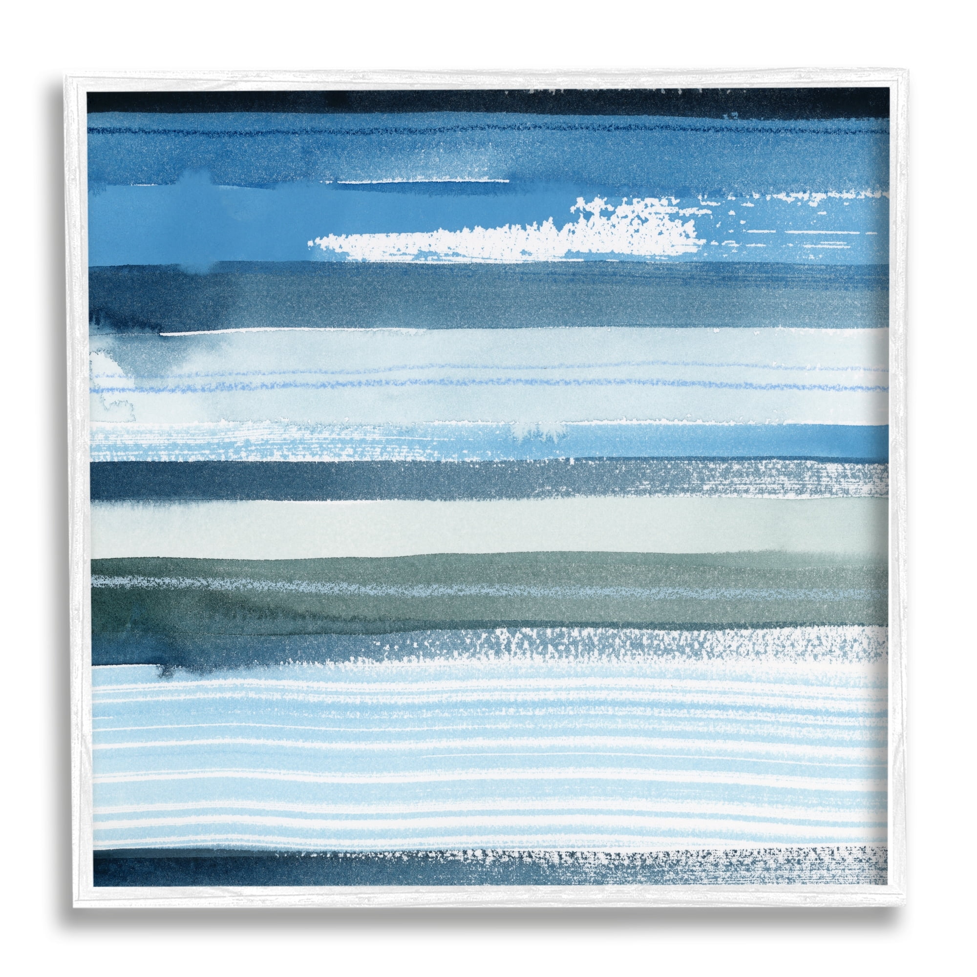 Stupell Industries Vivid Blue Striped Landscape Abstract Ocean View Painting White Framed Art Print Wall Art, Design by Grace Popp