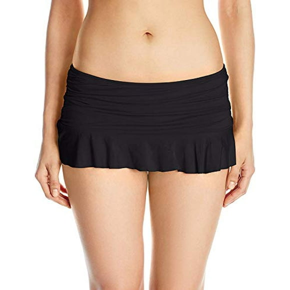 La Blanca Women's Island Goddess Ruffle Skirted Hipster Bikini Bottom, Black, 8