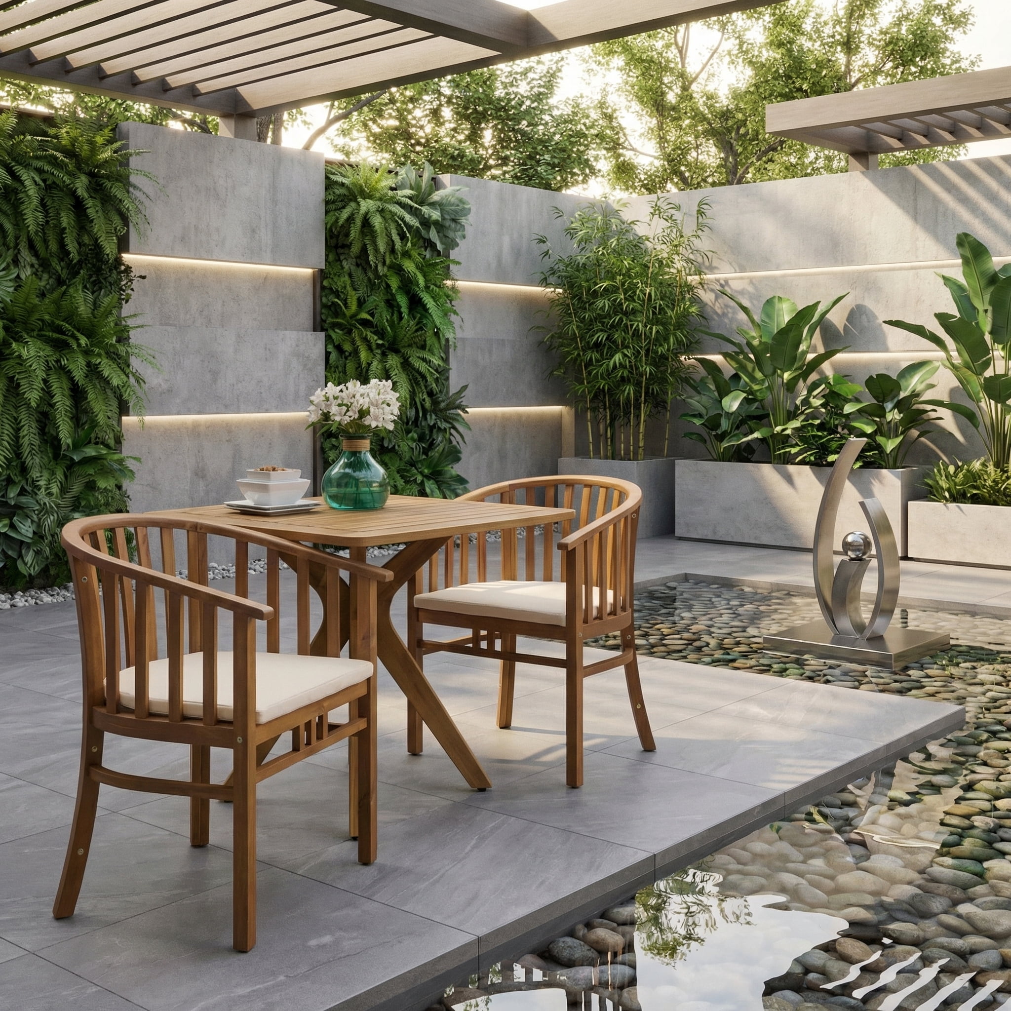 Mintazer Set of 2 Curved Outdoor Arm Chairs, Patio Dining Chairs with Water-Resistant Beige Cushioned, Natural