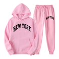 thumbnail image 1 of Conjunto de sudadera y pantalones cargo de 2 piezas para mujer - Mezcla de poliéster y algodón, sudadera con capucha oversize, ropa de estar por casa para otoño/invierno, 1 of 4