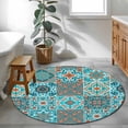 thumbnail image 3 of Retro Middle Century Round Area Rug 4Ft Washable Circle Rugs for Bedroom Dining Room, Rustic Bohemia Style Aztec Blue Non-Slip Carpet Floor Mats Indoor Outdoor Carpet Runner Aesthetic Home Decor, 3 of 8