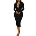 thumbnail image 1 of Zip Front Long Sleeve Bodycon Dress Solid Color Drawstring Backless Round Neck Women Dress Black XL, 1 of 6