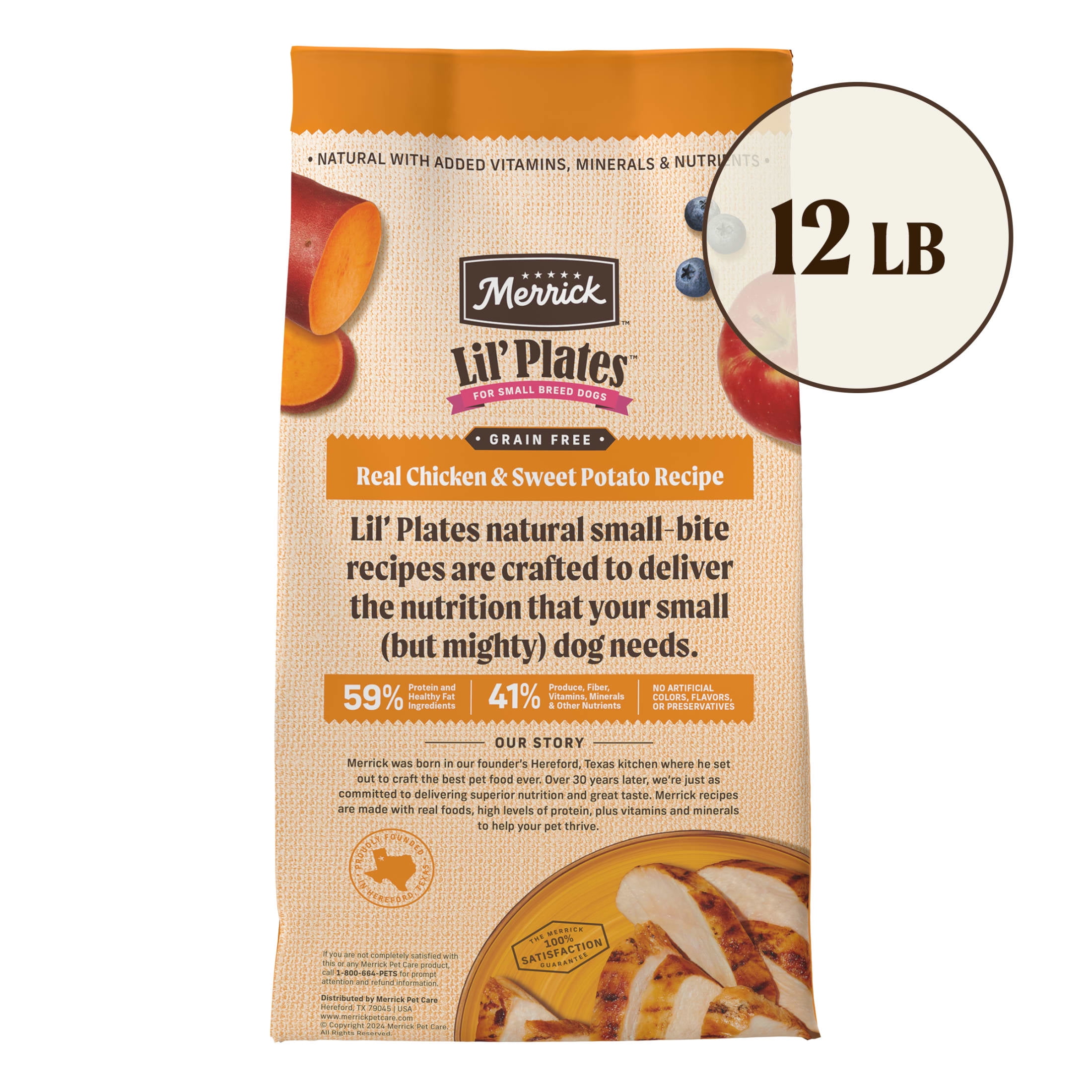 Merrick Lil’ Plates Premium Grain Free Dry Dog Food For Small Dogs, Real Chicken And Sweet Potato Kibble, 12.0 lb. Bag