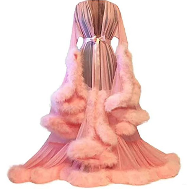 Vestido largo para mujer: mangas acampanadas con plumas, ideal para despedidas de soltera