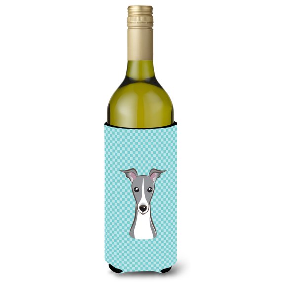 Carolines Treasures Checkerboard Blue Italian Greyhound Wine Bottle Beverage Insulator Hugger Wine Bottle multicolor