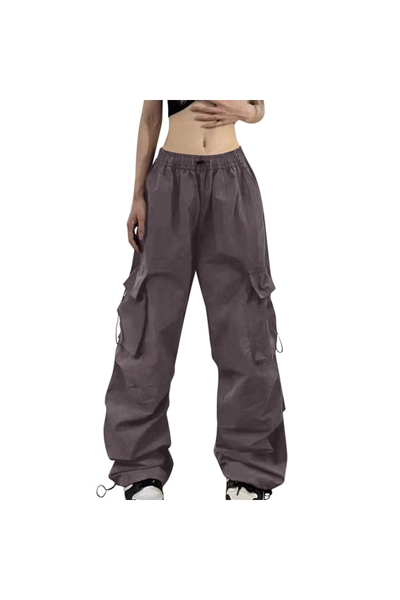 Summer Pants for Women Summer Cargo Parachute Pants Loose Fit Pocket Vintage Street Style Brocade for Women Warmer Winter Comfy Elastic High Waist Soft Yoga Grey 2XL