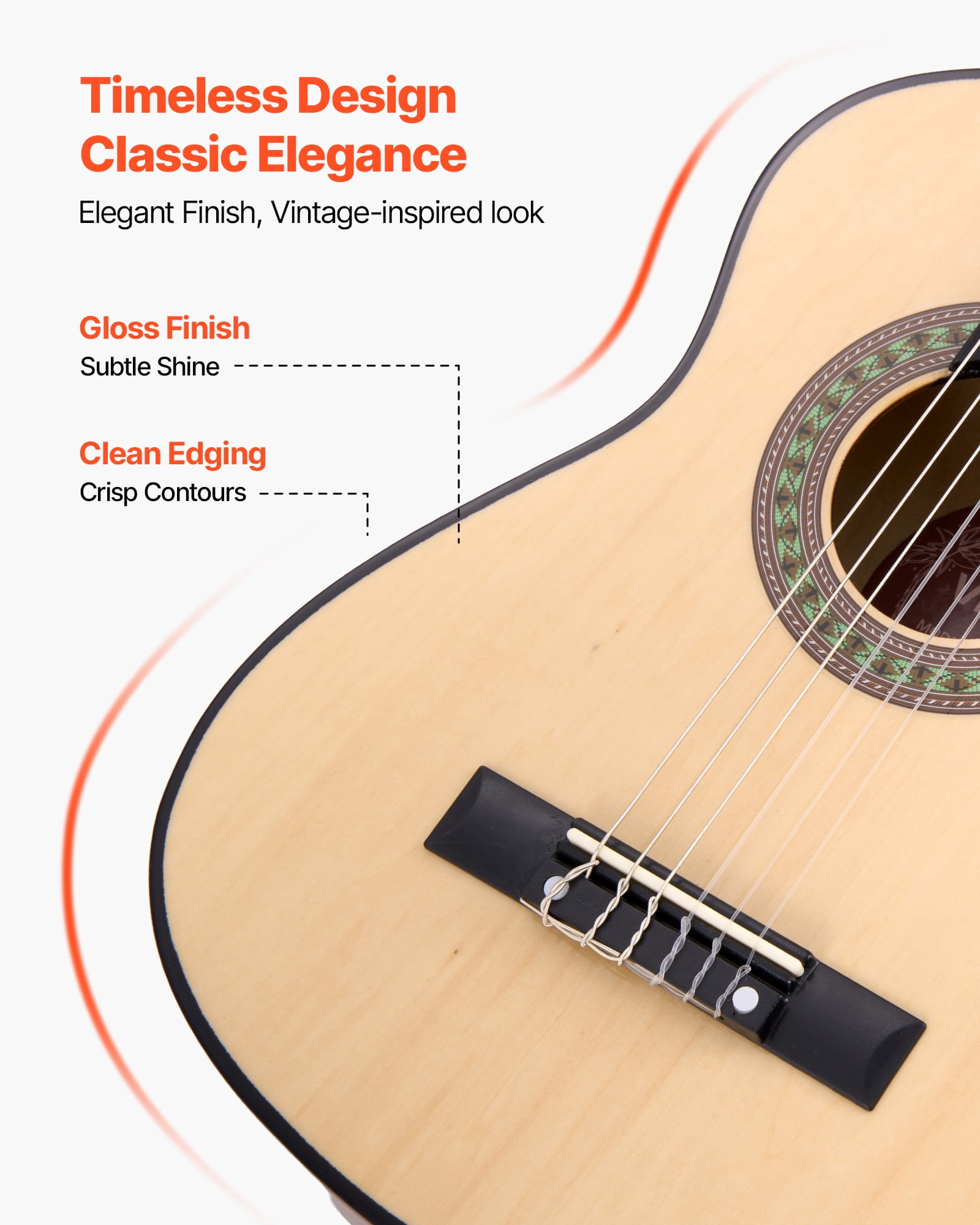 VEVOR 30in Classical Guitar,Wood Guitar Starter Kit for Beginners, with Nylon Strings, Gig Bag, Strap, Tuner, Extra Strings, Picks, Capo, Basswood,for Kids Girls Boys Students, Natural
