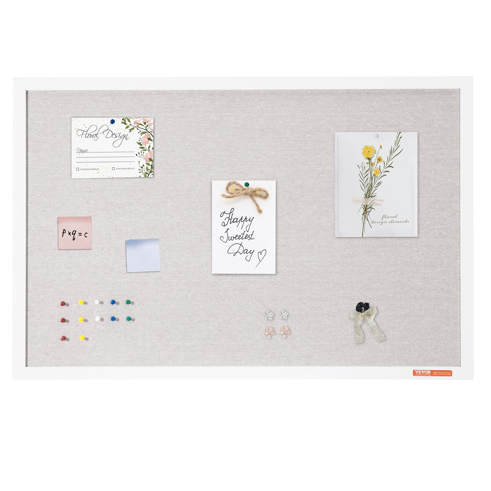 36"x24" White Linen Surface Cork Bulletin Board - Elegant Wall-Mounted Pin Board for Home Office & School, Durable Framed Notice Board