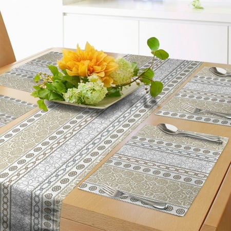 

Rose Table Runner & Placemats Vintage Vertical Borders with Abstract Blossoms and Classical Victorian Motifs Set for Dining Table Placemat 4 pcs + Runner 16 x90 Grey Tan and White by Ambesonne