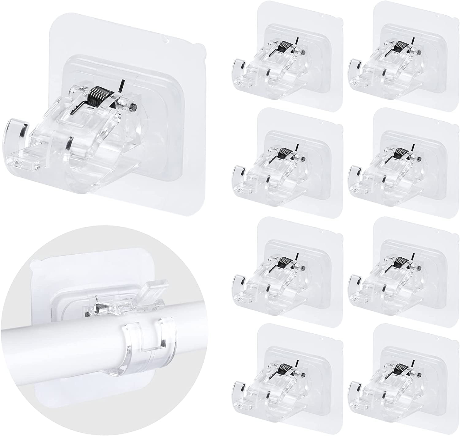 8PCS No Drill Curtain Rod Brackets No Drilling Self Adhesive Curtain