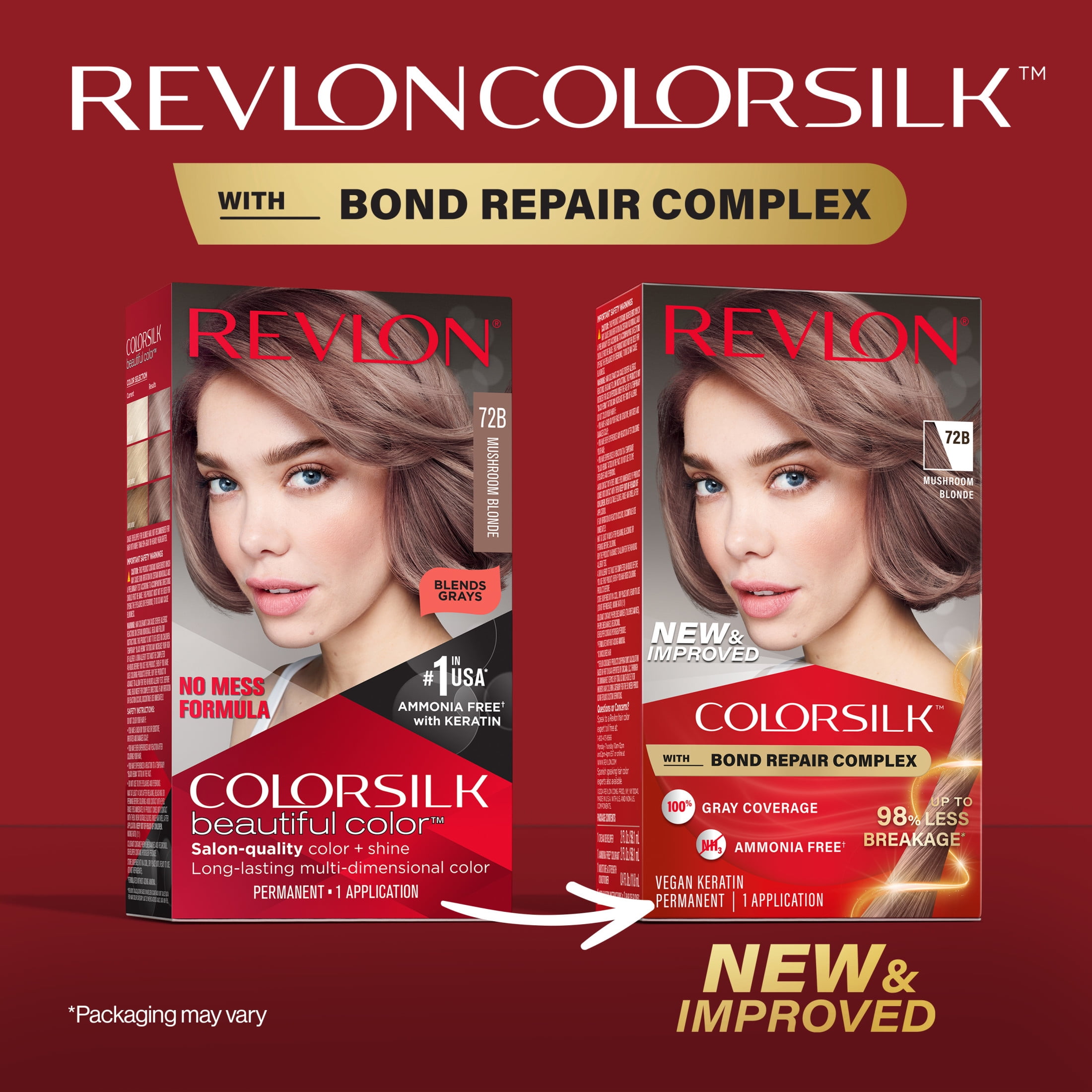 Revlon ColorSilk Permanent Hair Color, Bond Repair Complex, 72B Mushroom Blonde, 1 pack  (图3)