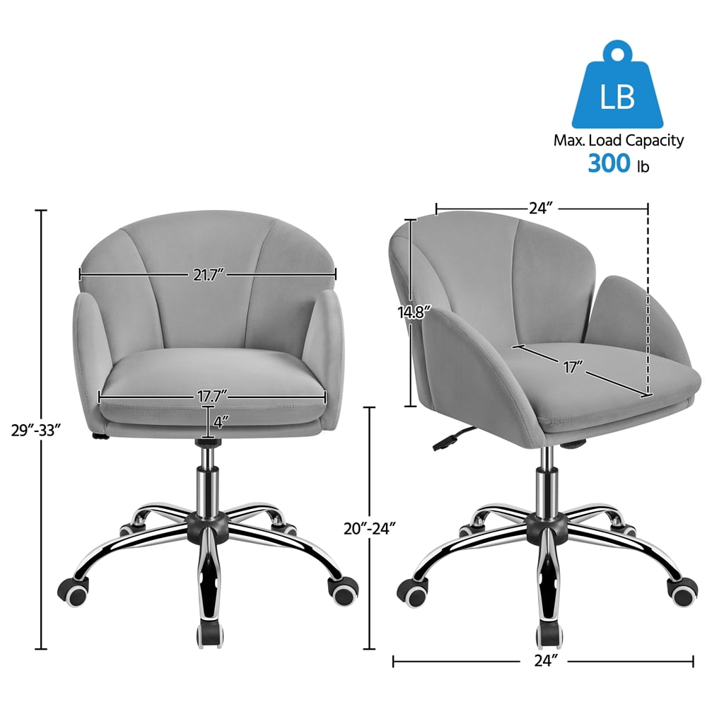 Yaheetech Swivel Rolling Desk Chair Makeup Vanity Chair with Armrests, Light Gray