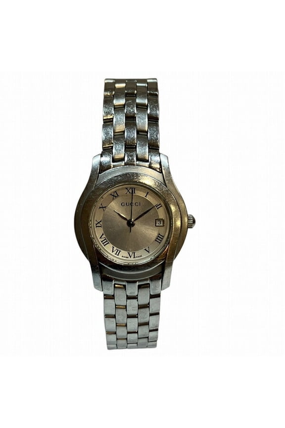 Pre-Owned Gucci 5500L Quartz Silver Dial Date Roman Numeral Watch for Women