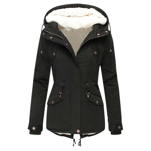 DPTALR Décontracté Manteau Blouse d'Hiver Uni à Capuche pour Femme avec Cordon à la Taille et Fermeture Éclair Rembourrée