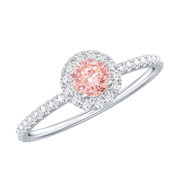 Rosec Jewels Lab Grown Pink White Diamond Engagement Ring - Fancy Pink Color VVS Clarity Pink Diamond - 1 Ct - with Jewelry Box, 925 Sterling Silver, US 4.00
