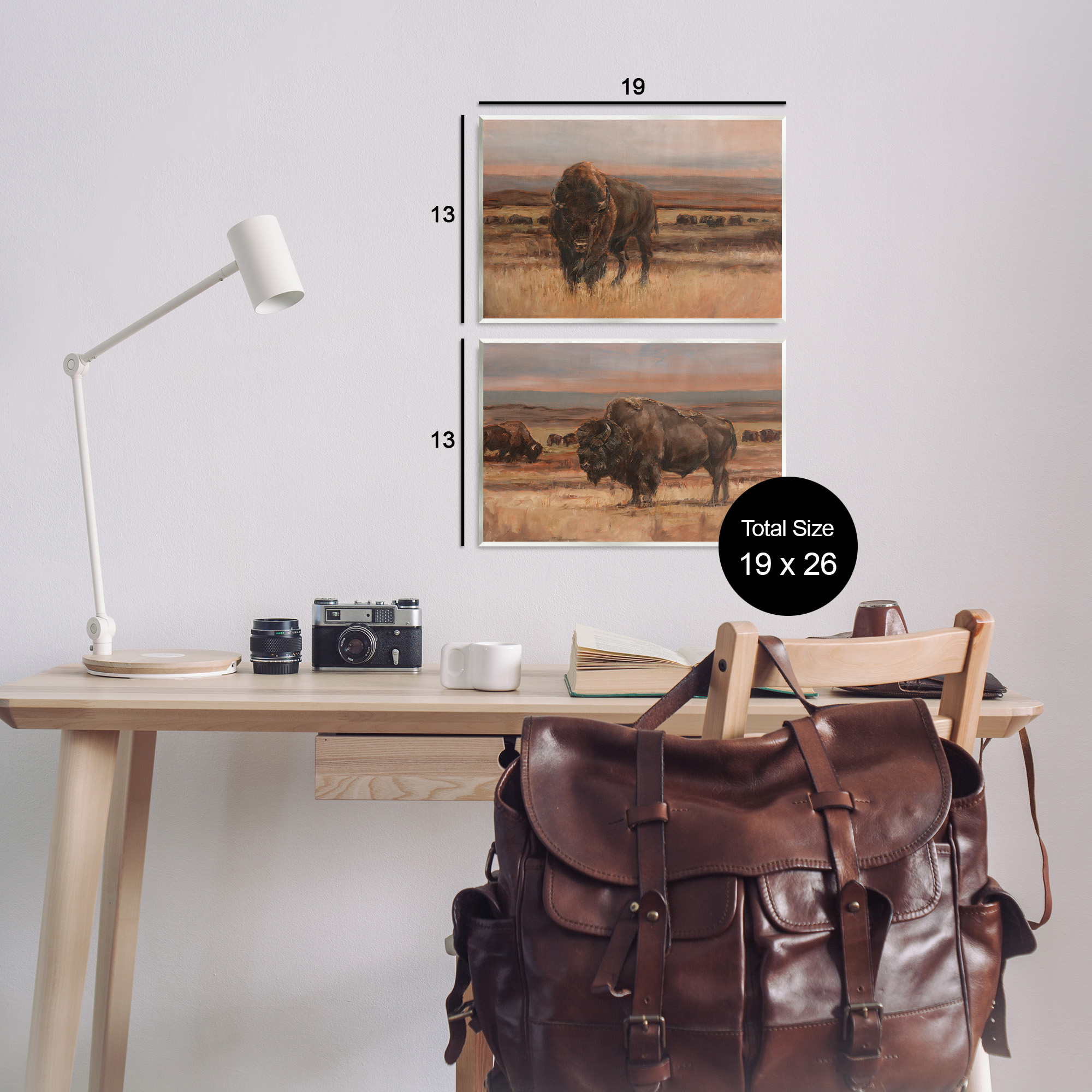 Stupell Industries Scattered Bison & Farmland Animals & Insects Painting Unframed Art Print Wall Art, 19 x 13, Set of 2