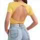 thumbnail image 3 of Tops Cortos de Verano para Mujer, de Corta, Cuello Redondo, Color Liso, de Punto Ajustado, Sin Espalda. Amarillo L, 3 of 10