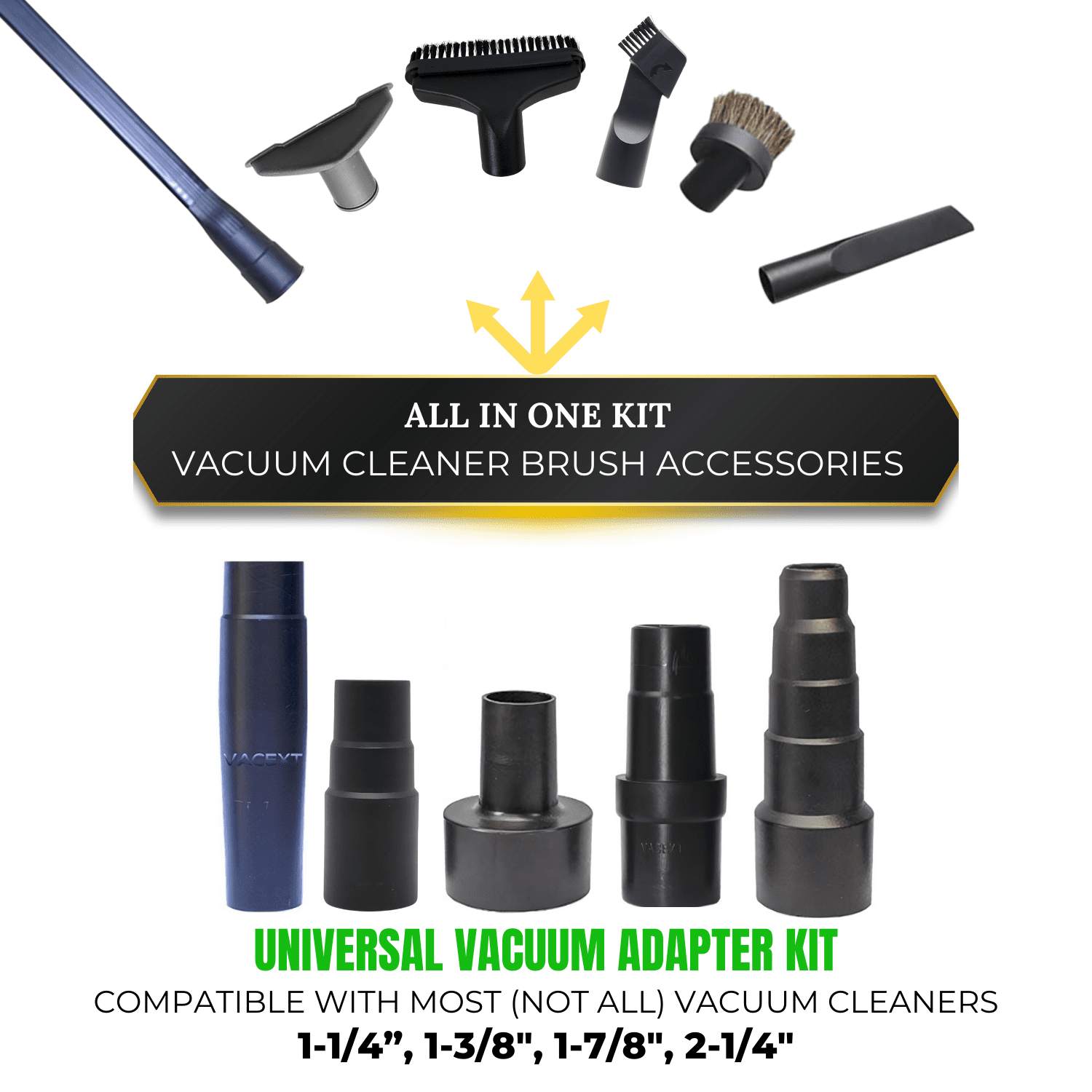 12 Pcs Universal Vacuum Attachments & Brushes Kit - Hardwood Floor Vacuum Brush Head Attachment & Shop-vacs Accessories - Universal Vacuum Hose Adapter Kit & Dryer vent Flexible Crevice Attachment
