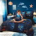 thumbnail image 3 of meiyoeat Ocean Navy Shark Twin Bedding for Men Boys, Kawaii Coastal Animal Bedding Comforter Set, Black Reversible, 7 Pieces, 3 of 5
