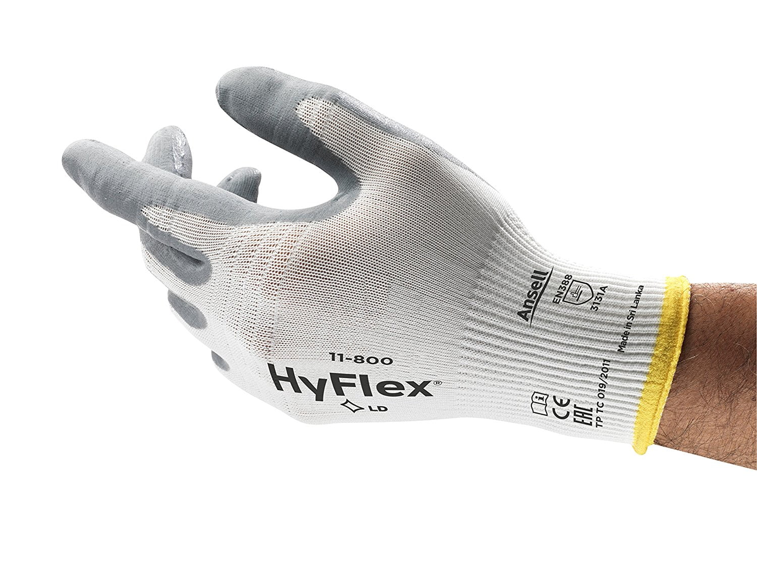 9 Length White 5 Wide Ansell 104663 HyFlex Lite 11-600 White Polyurethane Coated Knit Gloves Pack of 12 0.33 Height Size 10