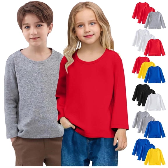 Nmnitkp Boys Long Sleeve Shirts Fashion Girls Long Sleeve Shirts Crew Neck Casual Boys Clothes High-Quality Fabric Cute Sweatshirts 3 Pack Red,3 Years