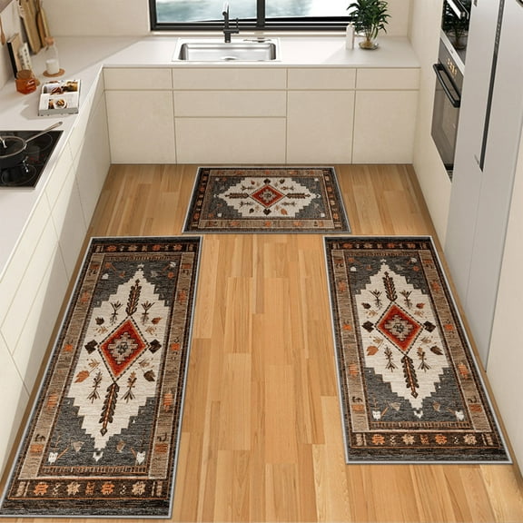 IsecretJoy Washable Kitchen Rugs Sets of 3, Non Slip Kitchen Mats for Floor Waterproof & Stain Resistant Runner Rug for Kitchen, Laundry Room, Hallway