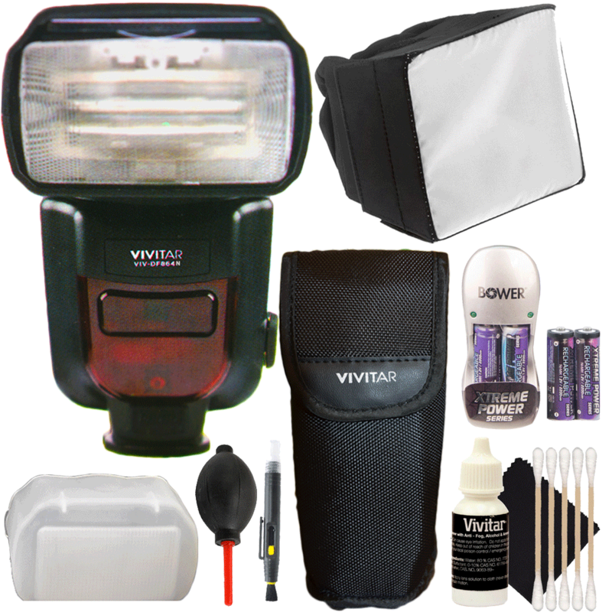 Vivitar DF864 Speedlight Flash with Accessory Bundle for All Nikon