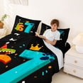 thumbnail image 3 of Metsweet Happy Birthday Dinosaur Queen Sheets 4 Pieces, Number 67 Party Queen Sheet Sets, Green Orange,1 Fitted Sheet, 1 Flat Sheet and 2 Pillowcases, 3 of 5