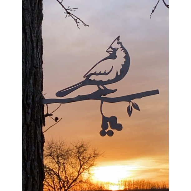 Cardinal Bird Metal Art Made in USA Garden Sculpture, Yard Art