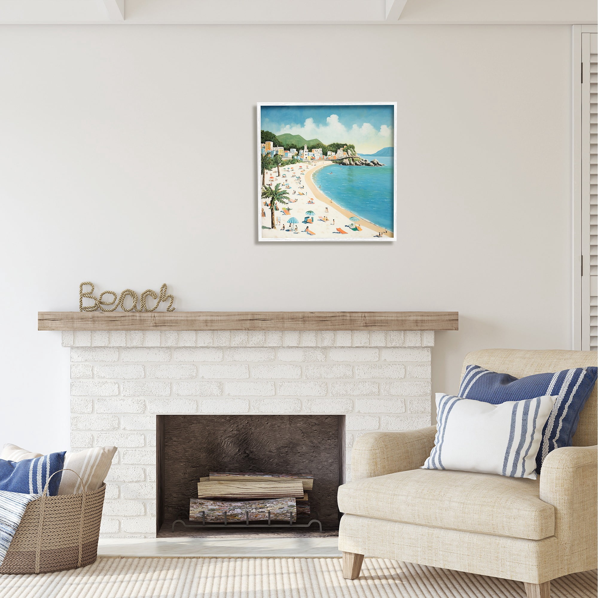 Stupell Industries Tropical Beach Goers Landscape Painting White Framed Art Print Wall Art, 24 x 24