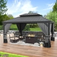 thumbnail image 5 of Kullavik 12'x16' Hardtop Gazebo, Outdoor Double Roof Canopy with Netting and Curtains, Galvanized Metal Frame, Sunshade for Patio, Backyard, Deck and Lawns-Gray, 5 of 7